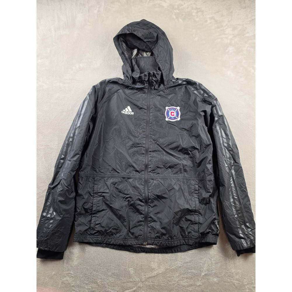 Adidas Windbreaker Rain Jacket Men M Black Chicago Fire Climastorm Hooded *Read